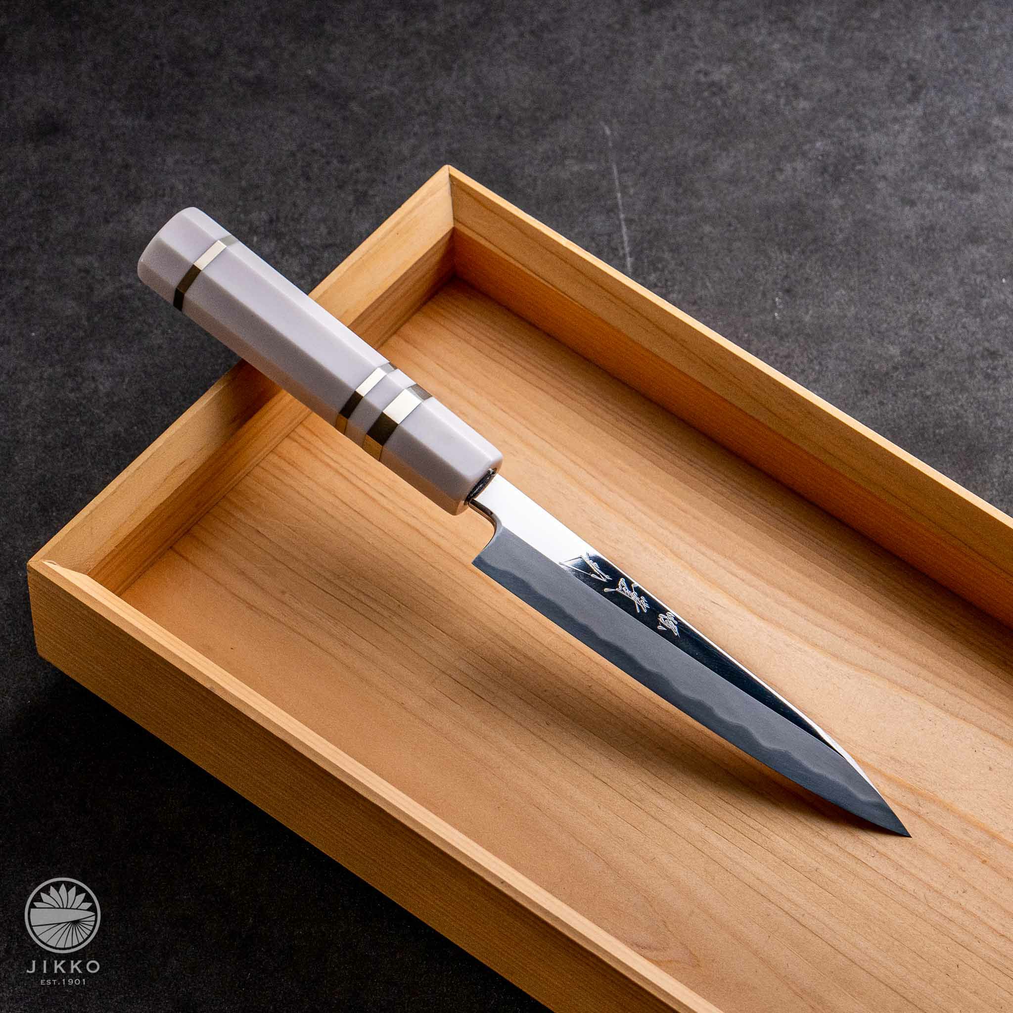 銀三 両刃 特製万能型ペティ包丁 150㎜ 5寸 鞘付き 吊さ 
