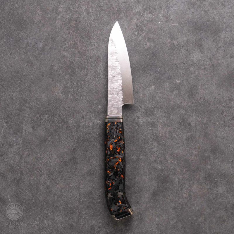 切付牛刀　黒染め　ダマスカス　カーボン柄 切付牛刀 VG-10 黒染めダマスカス 黒檀水牛柄 210mm – MUSASHI